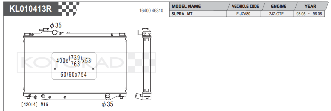 Radiador de aluminio Koyo Performance para Toyota Supra JZA80 3.0L (núcleo de 53 mm)
