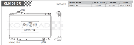 Radiador de aluminio Koyo Performance para Toyota Supra JZA80 3.0L (núcleo de 53 mm)