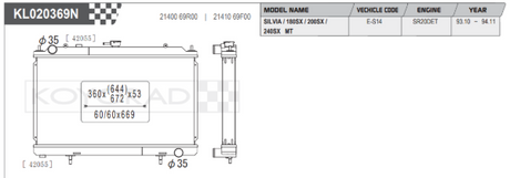 Radiador de aluminio Koyo Performance para Nissan Silvia S14 200sx SR20DET 94-99 (núcleo de 53 mm N-Flo)