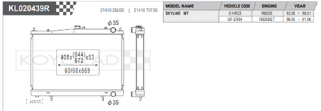Koyorad Performance Aluminium Radiator  - Nissan Skyline ER34 RB25DET (53mm Core)