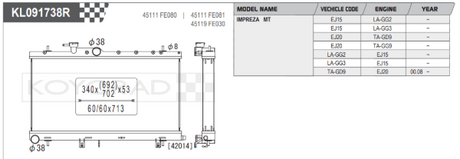 Radiador de aluminio Koyo Performance para Subaru Legacy GG2/3/9 00-05 (núcleo de 53 mm)