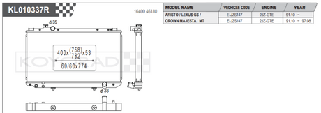 Radiador de aluminio Koyo Performance para Toyota Aristo 91-97 (núcleo de 53 mm)