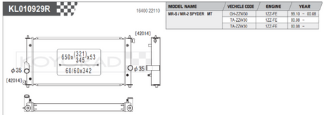 Radiador de aluminio Koyo Performance para Toyota MR2 1.8 ZZW30 (núcleo de 53 mm)