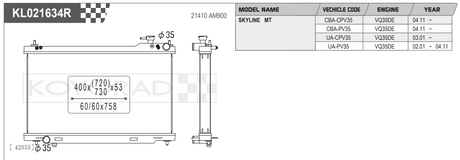 Radiador de aluminio Koyo Performance para Nissan Skyline V35 VQ35DE (núcleo de 36 mm)