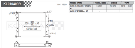 Radiador de aluminio Koyo Performance para Toyota Mark 2/ Chaser ZX90 92-96 (núcleo de 53 mm)