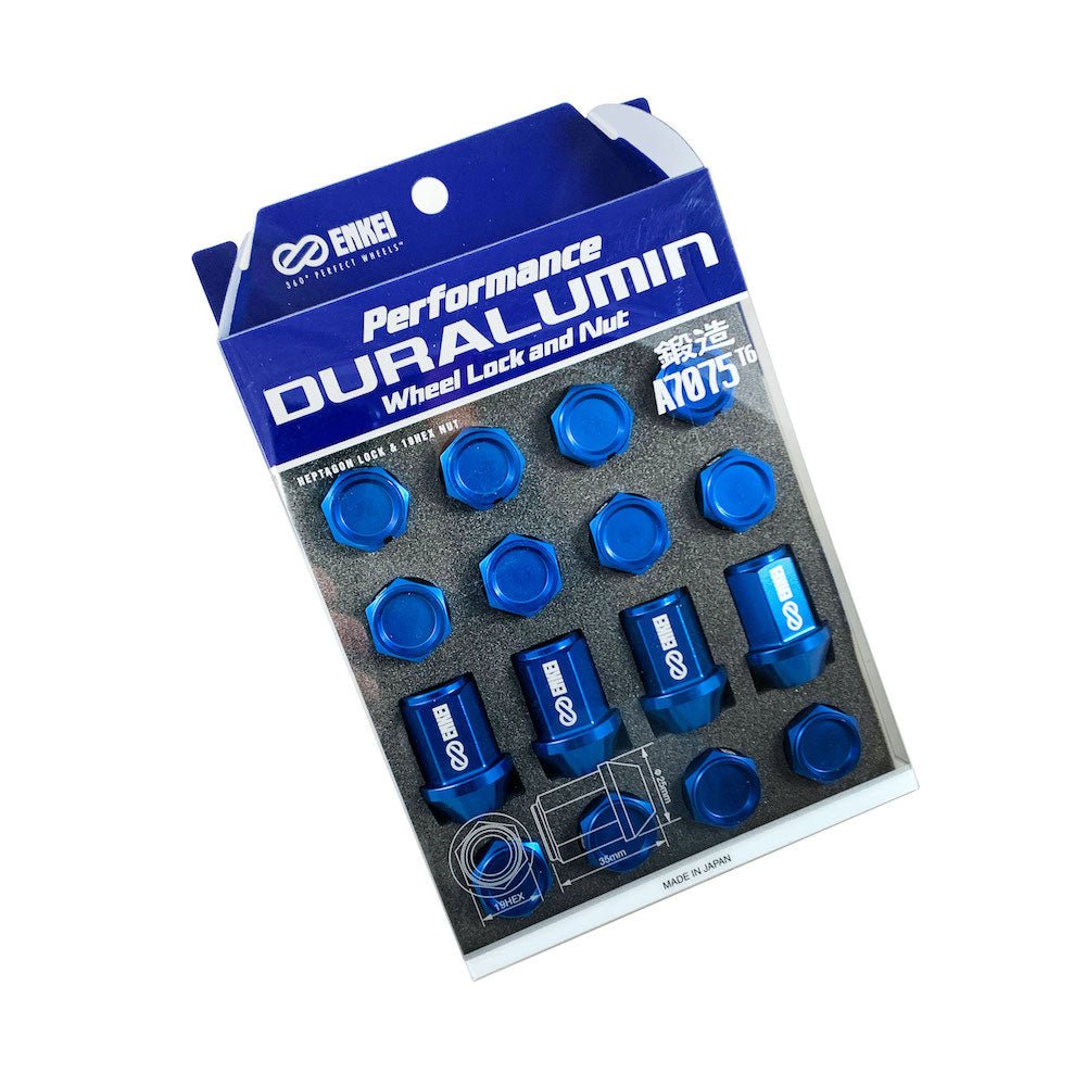 Enkei Duralumin Wheel Nut and Lock Set - Blue - M12x1.5 - 16 - torquegt
