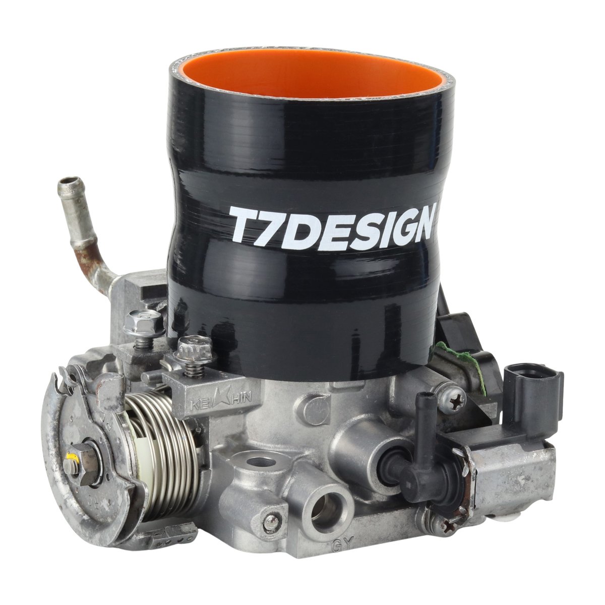 T7Design Honda K20 OEM Throttle Body 3" Silicone Velocity Coupler - Black/Orange