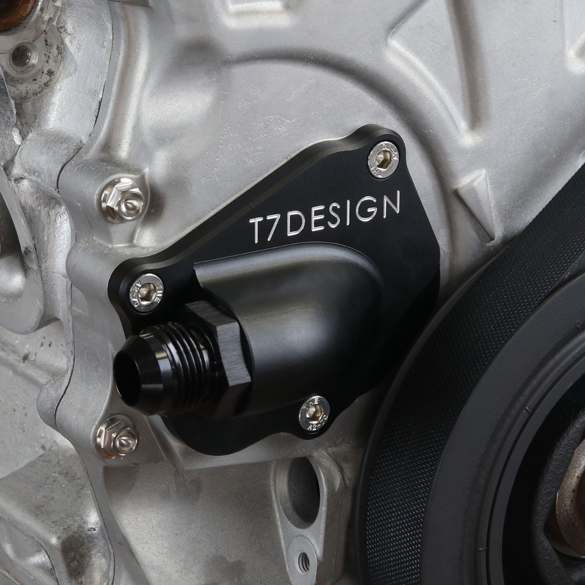 T7Design Honda K20 K24 Timing Chain Tensioner Cover AN12 Turbo Oil Drain - Black